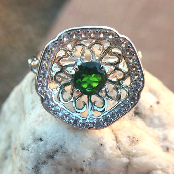 Chrome Diopside Nest Ring .925 Sterling Silver Natural Gemstones Concave - Picture 10 of 16